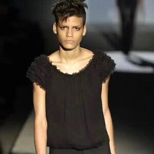 F/W 2001 Gucci by Tom Ford Runway Black Crepe Silk Chiffon Sheer Top